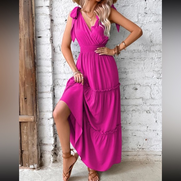 Boho tie shoulder layered hem maxi dress - Picture 6 of 6